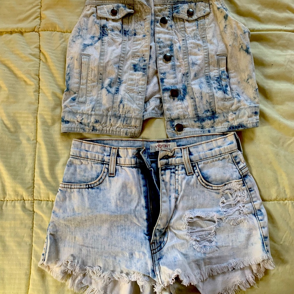 Acid Wash Vest Set